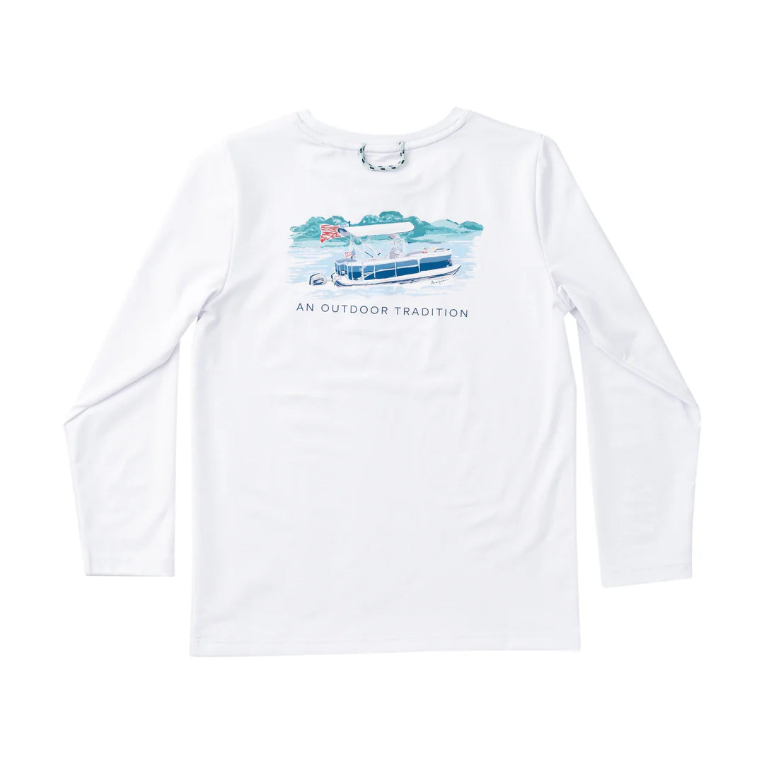 Prodoh Kids Pro Performance Long  Sleeve T-Shirt--Bright White--Pontoon Boat