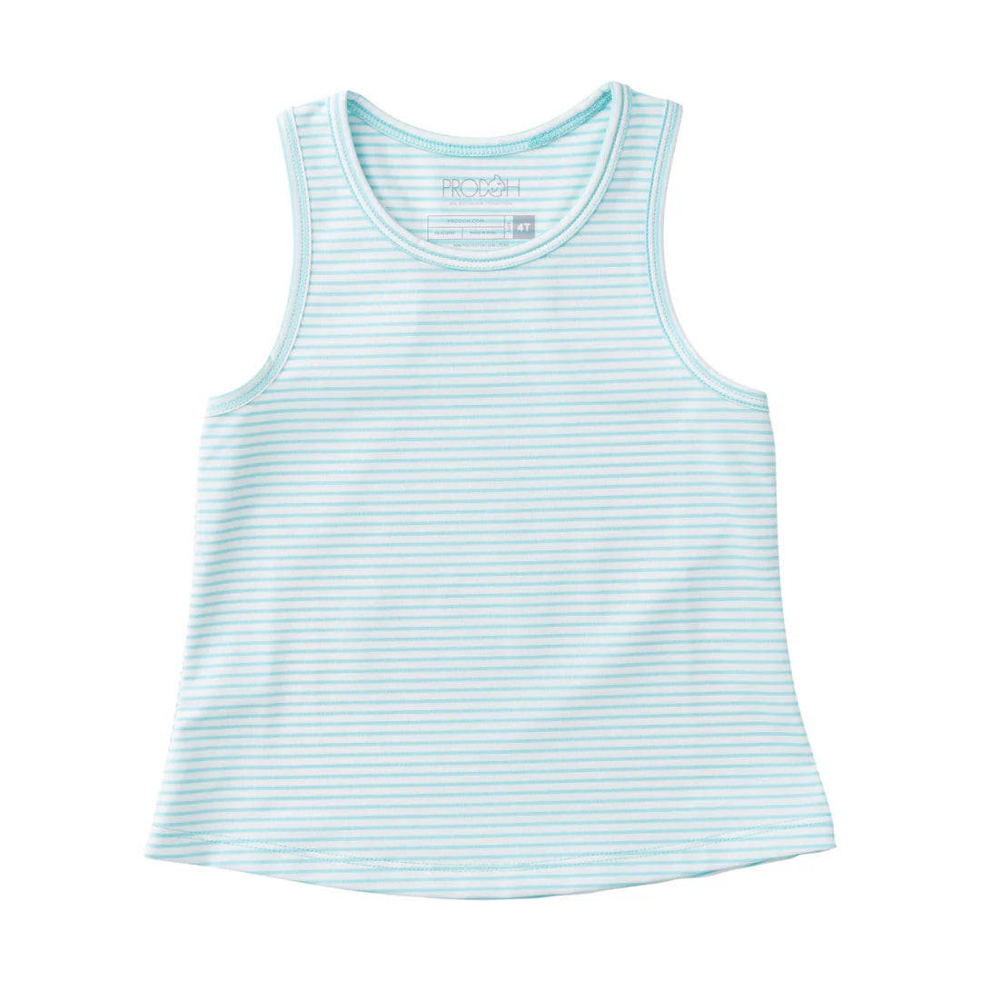 Prodoh Girls Active Racerback Tank Top--Aruba Blue Stripe