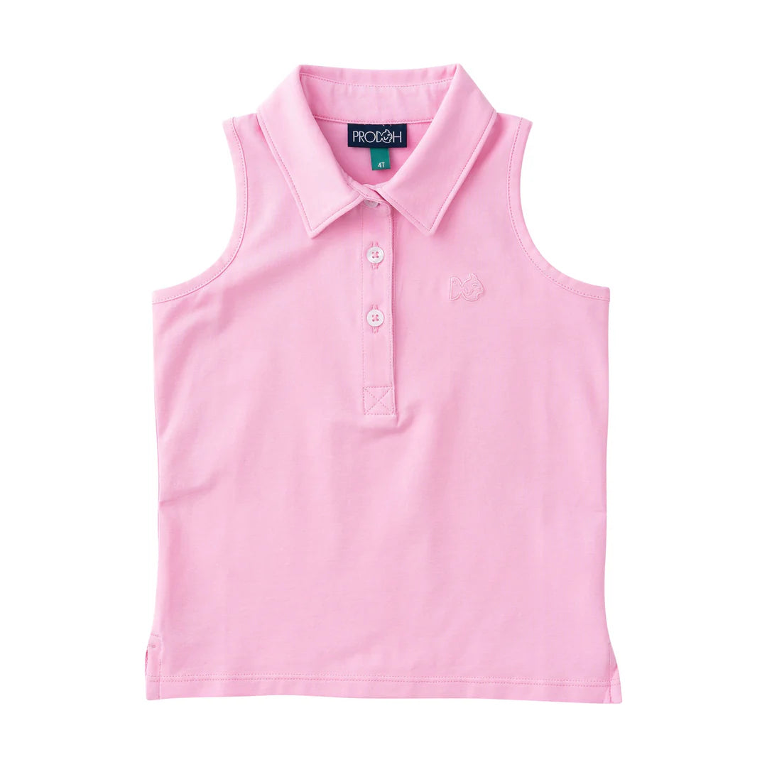 Prodoh Girls Sleeveless Solid Cotton Polo--Pink Frosting