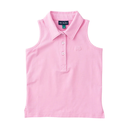 Prodoh Girls Sleeveless Solid Cotton Polo--Pink Frosting