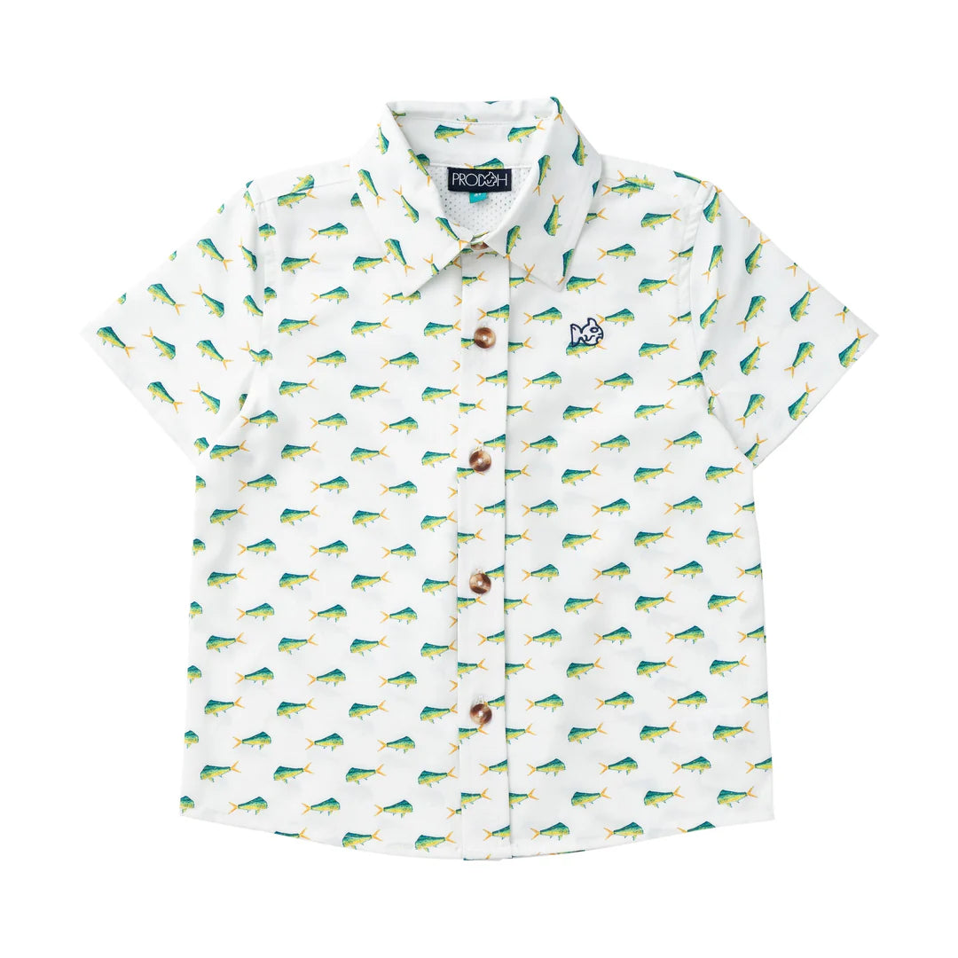 Prodoh Boys Short Sleeve Button Down Shirt--Mahi Mahi Print