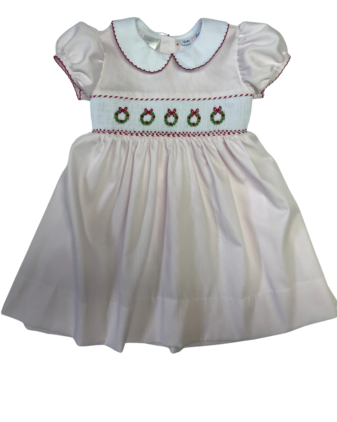 Lulu Bebe Rose Christmas Wreath Smocked Waist Dress