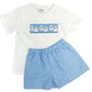 Ruth and Ralph Smocked Blue Ghosts Beau T-Shirt and Shorts Set