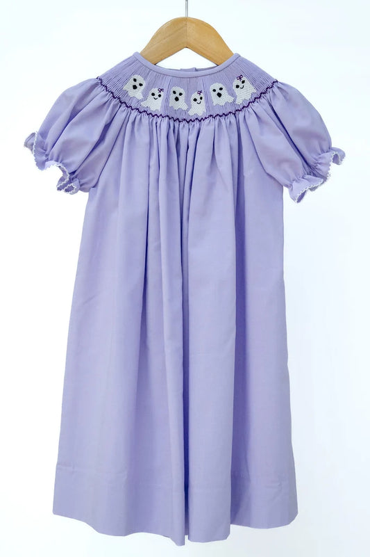 Ruth and Ralph Purple Ghosts Smocked Helen Dress