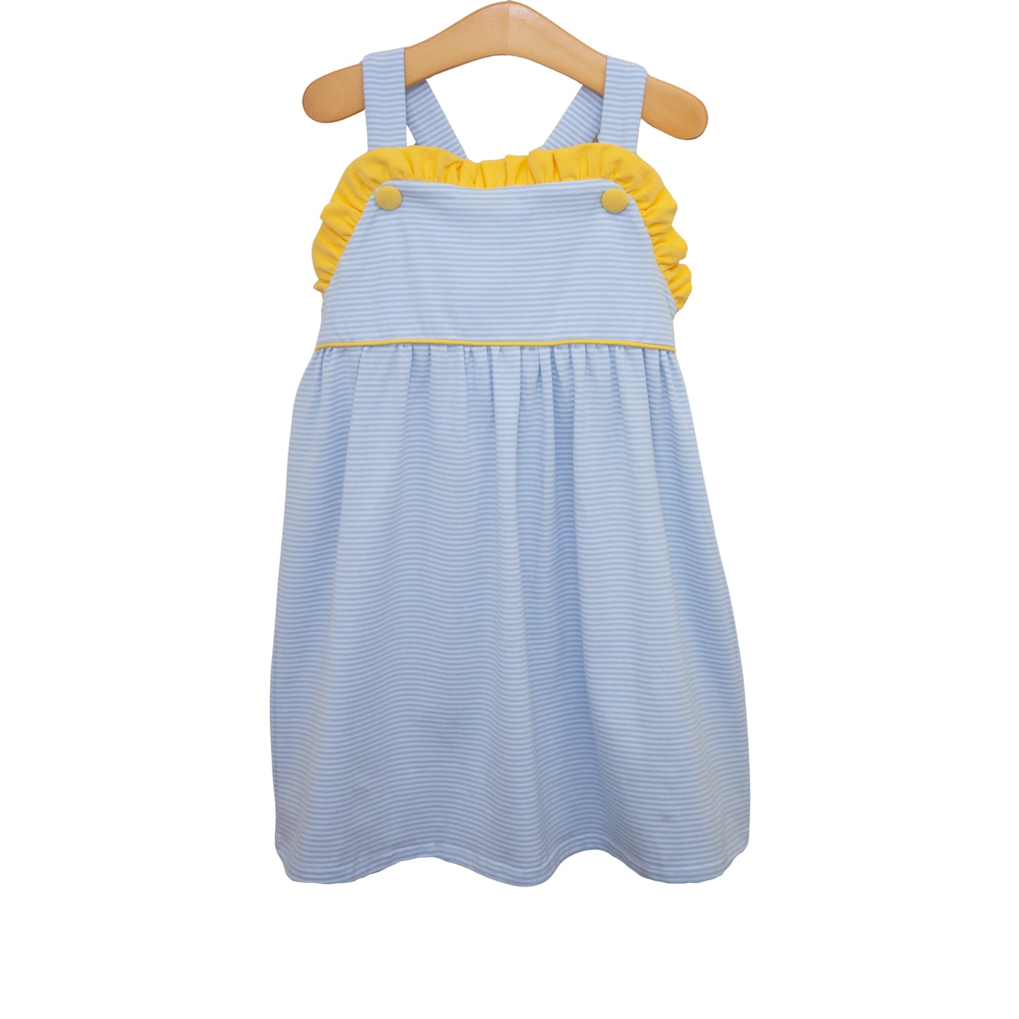 Jellybean by Smocked Candy Lucy Dress- Light Blue Stripe and Yellow
