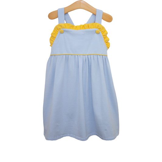 Jellybean by Smocked Candy Lucy Dress- Light Blue Stripe and Yellow