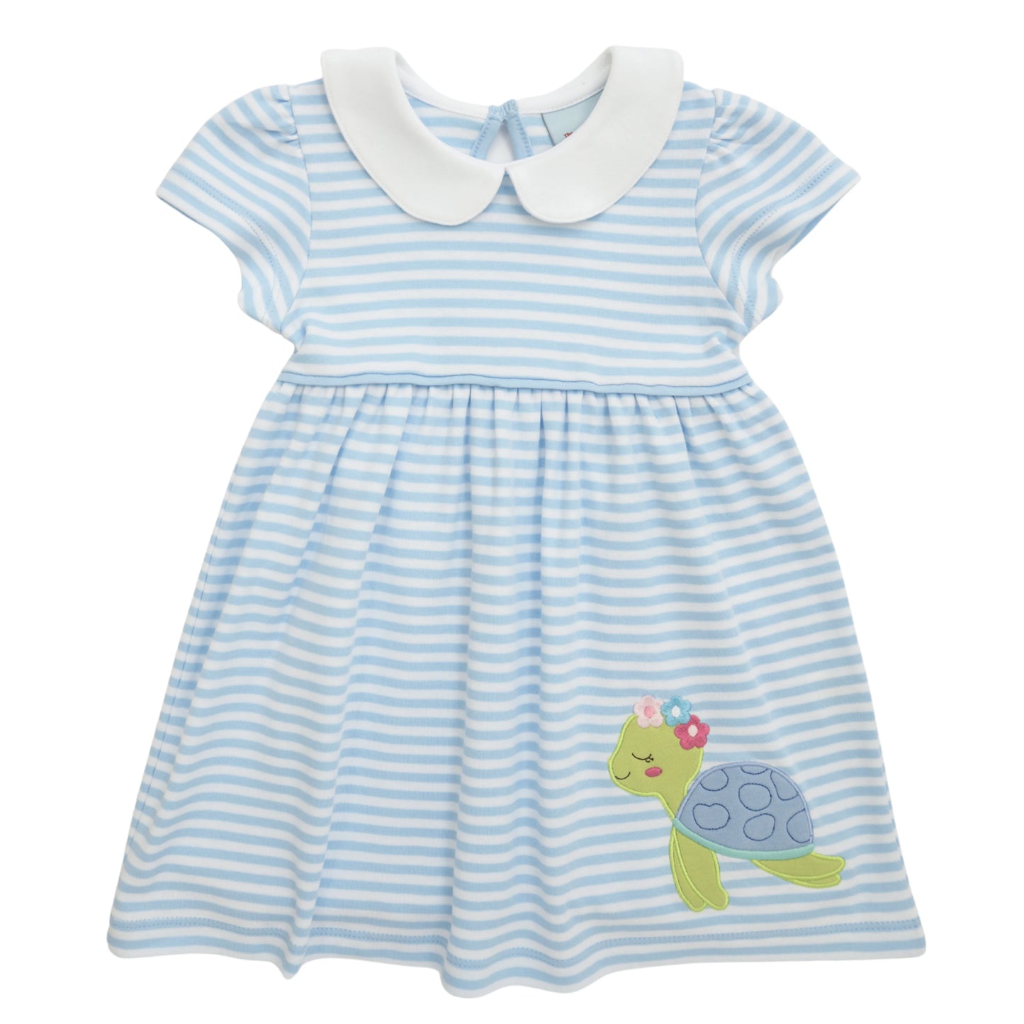 The Smiley Crab Happy Turtle Light Blue Striped Dress