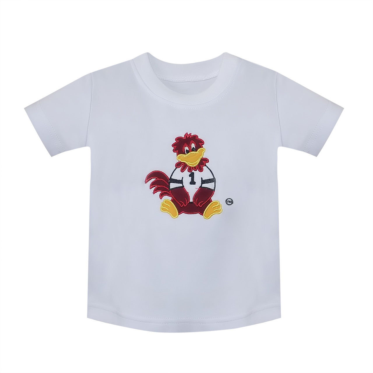 Southern Saturday Remember Nguyen White Knit Shirt with Garnet/Black Applique Cocky USC