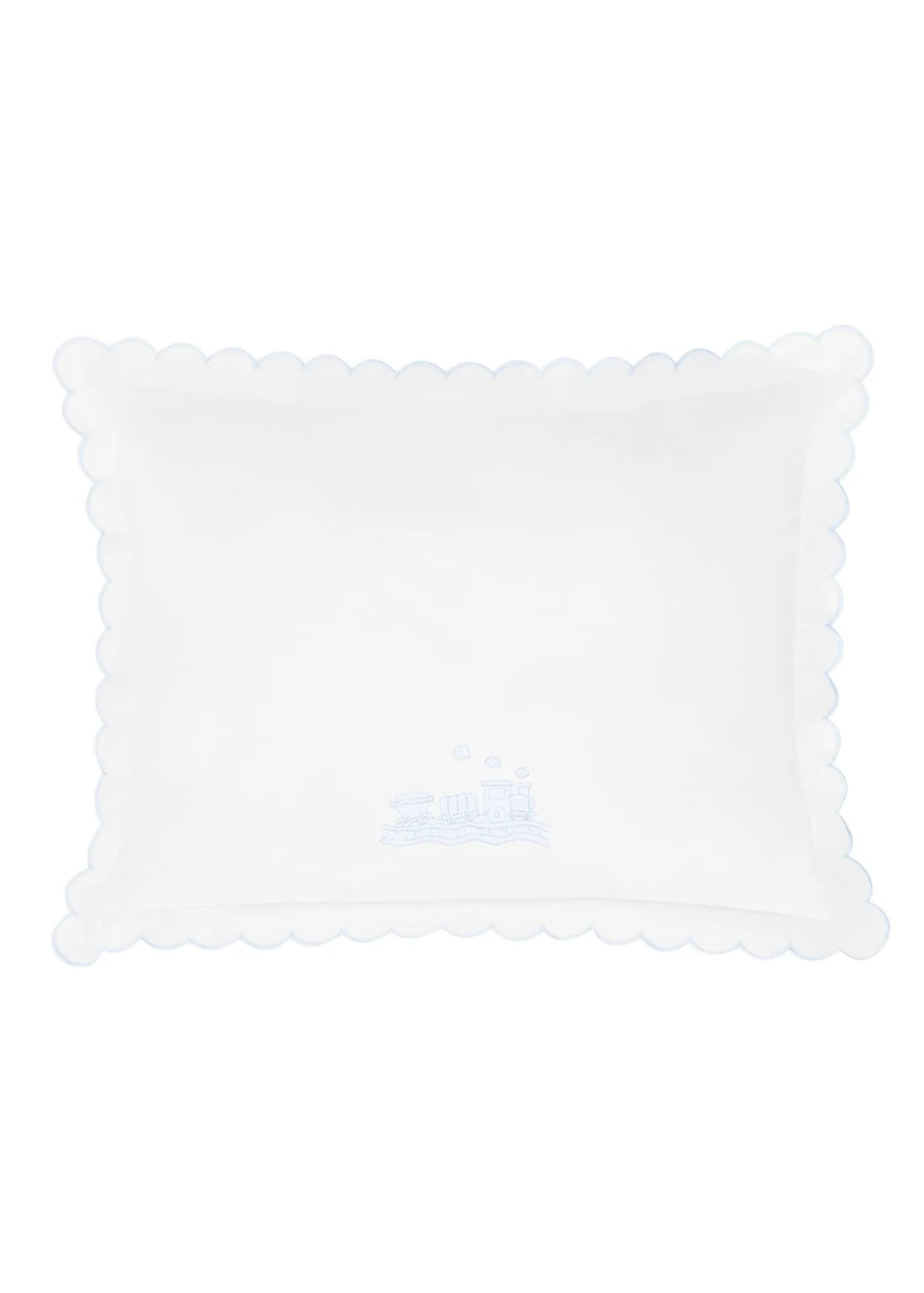 Little English Scallop Baby Pillowcase--Trains