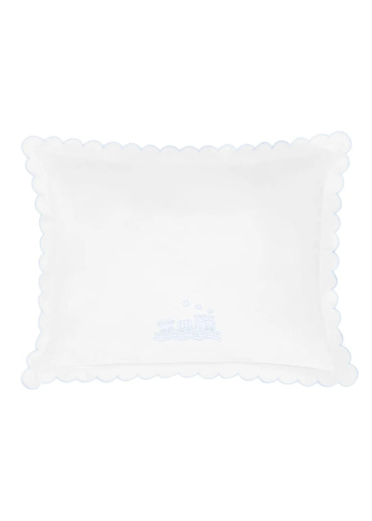 Little English Scallop Baby Pillowcase--Trains