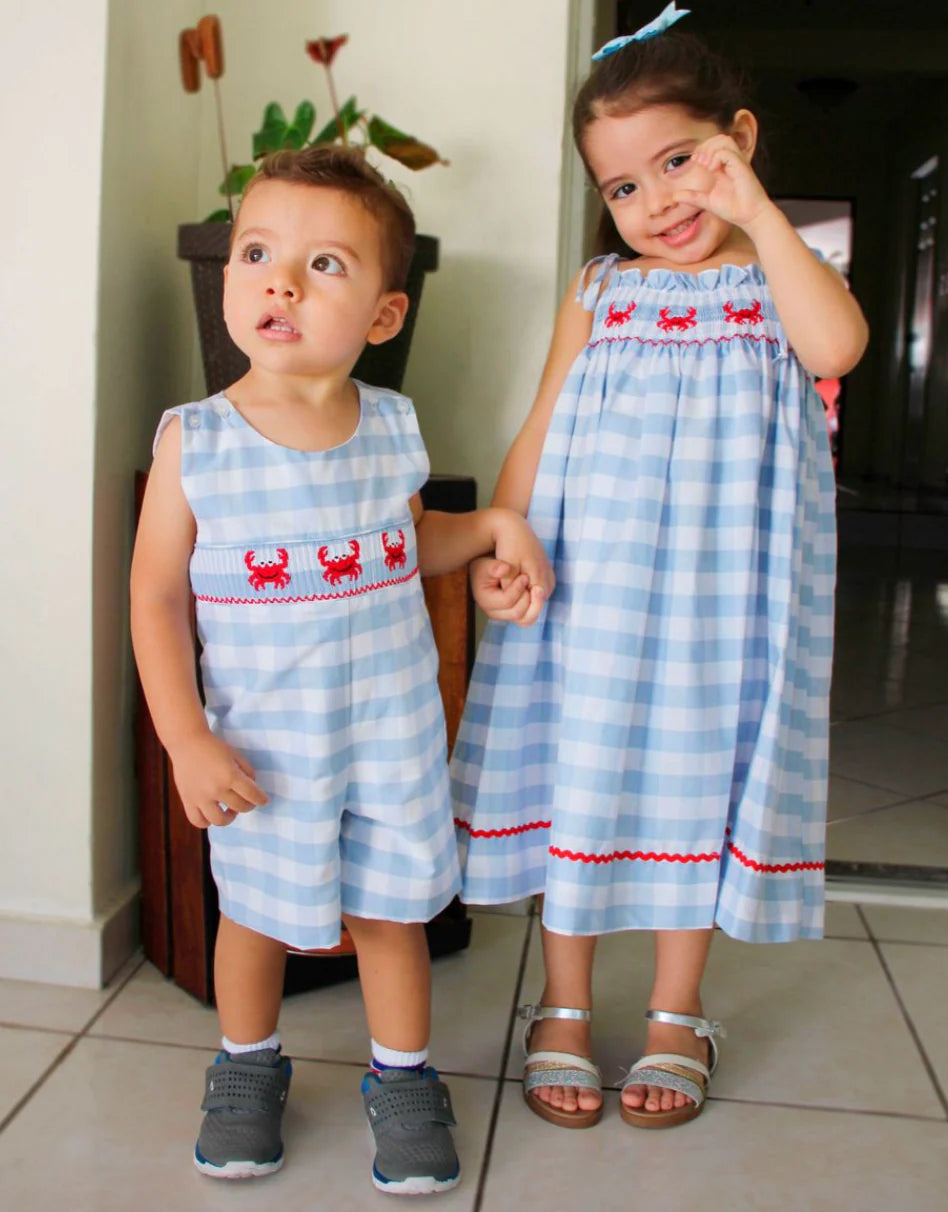 Charming Little One Crabs Surrounding My Boat Smocked Judy Dress