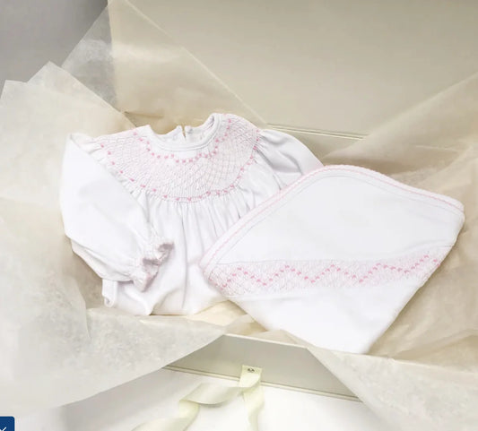 Beaufort Bonnet Sweetly Smocked Blessing Blanket--Palm Beach Pink