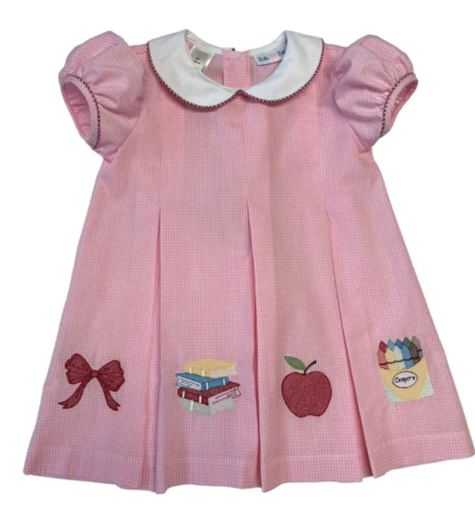 LuLu BeBe Pink Gingham Dana School Embroidered Tuck Dress