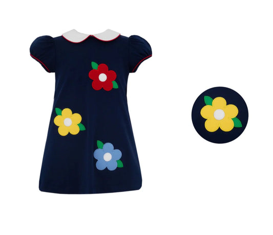 Claire and Charlie Navy Blue Knit Flowers A-Line Dress