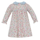 Petit Bebe Pink Floral Knit Dress with Light Blue Collar