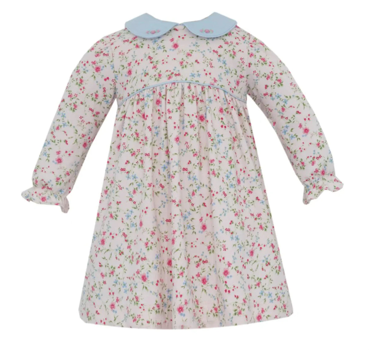 Petit Bebe Pink Floral Knit Dress with Light Blue Collar