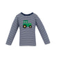 Claire and Charlie Navy Striped Tractor Long Sleeve T-Shirt