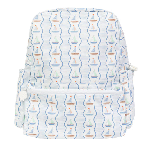Apple of My Isla The Small Backpack--Sailboats