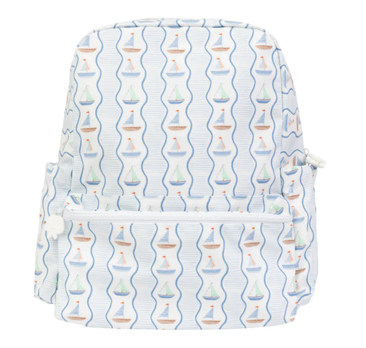 Apple of My Isla The Large Backpack--Sailboats