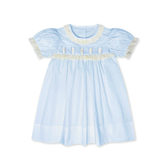 Lullaby Set Paris Dress--Blessings Blue Batiste with Ecru Lace