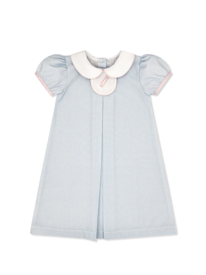 Lullaby Set Timeless Tab Dress, Baby Blue Minigingham
