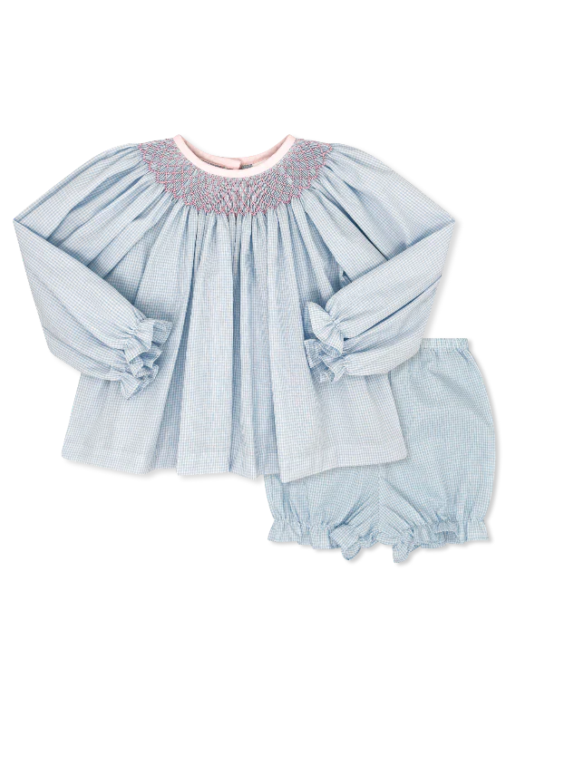 Lullaby Set Betsy Bloomer Set LS Baker Blue Minigingham, Polite Pink