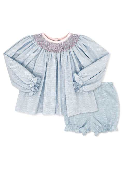 Lullaby Set Betsy Bloomer Set LS Baker Blue Minigingham, Polite Pink