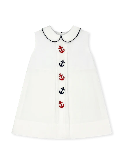 Lullaby Set Bluebonnet Dress - Simply White Seersucker, Anchors