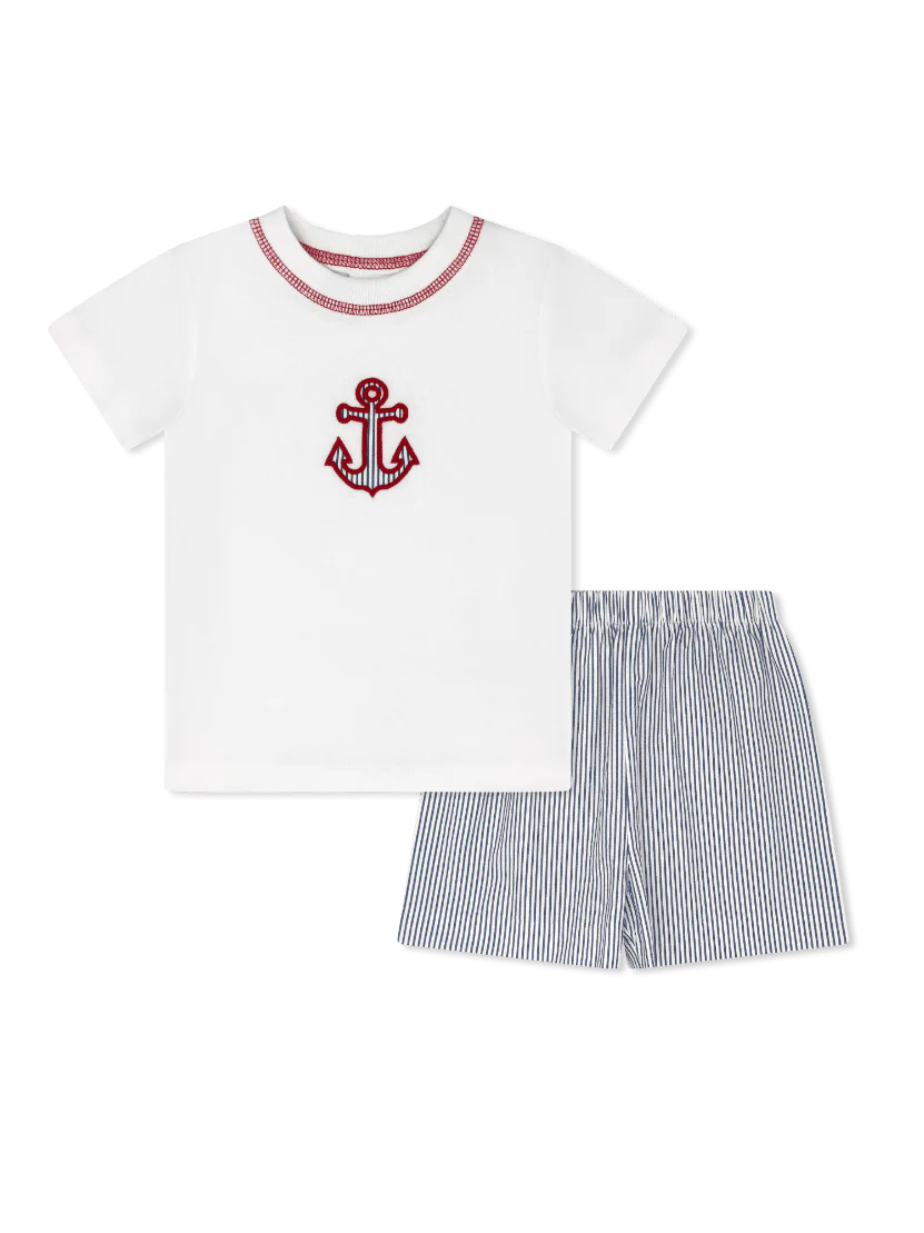 Lullaby Set Preston Short Set - River Royal Seersucker, Anchor