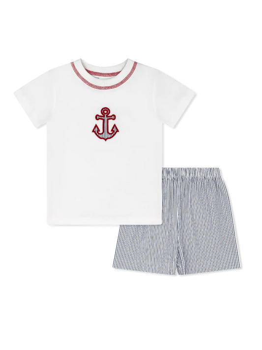 Lullaby Set Preston Short Set - River Royal Seersucker, Anchor