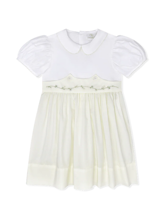 Lullaby Set Sunday's Best Dress-Blessings Yellow Bottom with Blessings White Top and Floral Embroidery