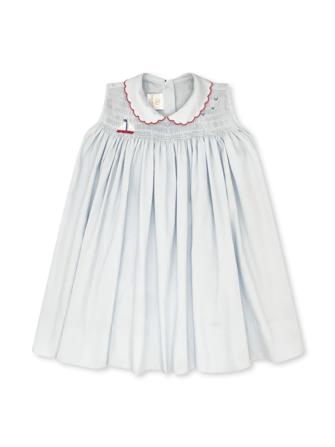 Lullaby Set Ella Dress - Brentwood Blue Pique, Sailboat