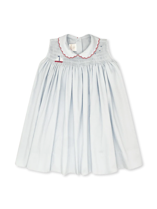 Lullaby Set Ella Dress - Brentwood Blue Pique, Sailboat