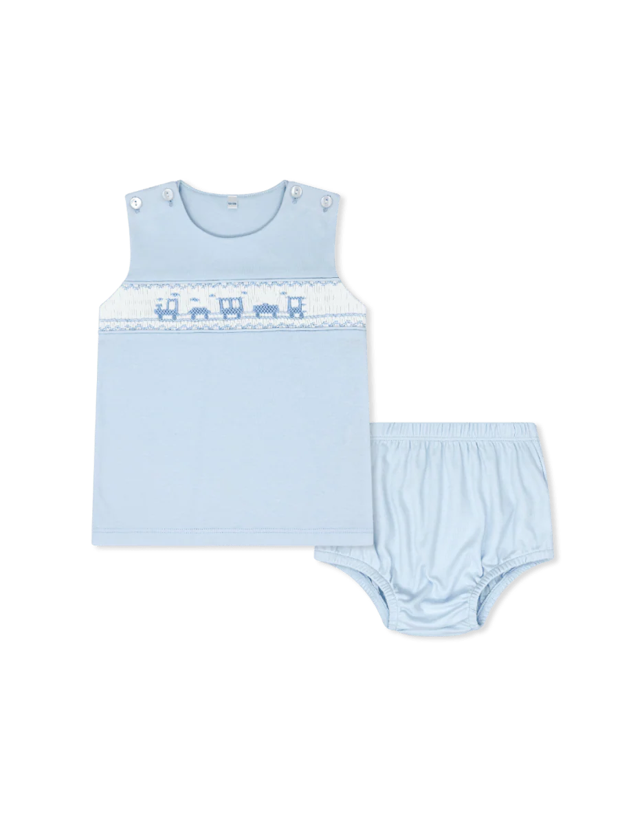 Lullaby Set Bryant Diaper Set--Palmer Blue Pima Train
