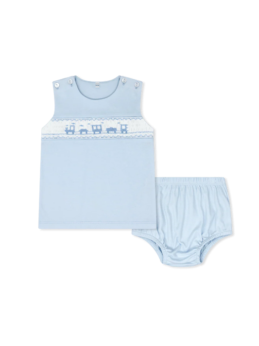 Lullaby Set Bryant Diaper Set--Palmer Blue Pima Train