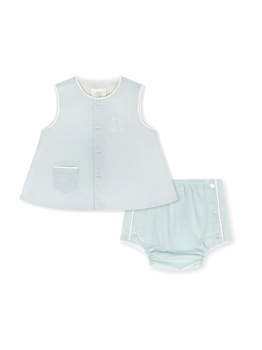 Lullaby Set Mason Diaper Set-Blessing Blue with Train Embroidery
