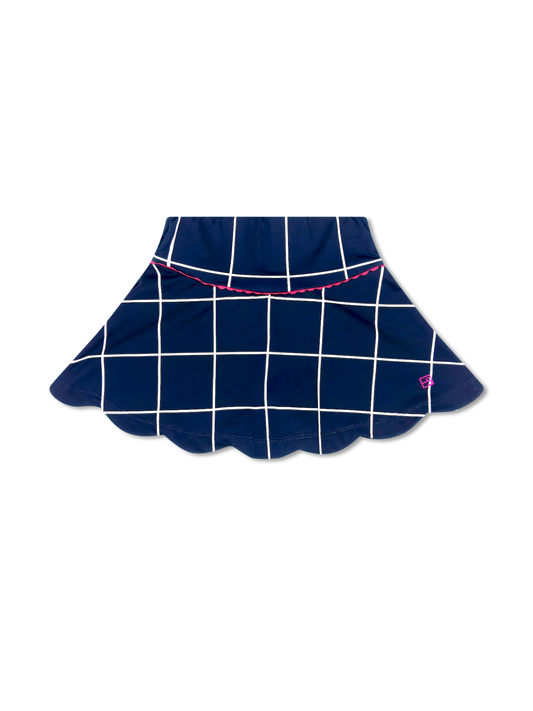 Set Athletics Zoe Scallop Skirt Nantucket Navy Willington Windowpane, Power Pink