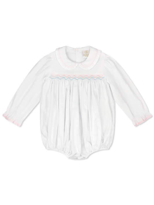 Lullaby Set Michelle Bubble--White Pique, Pink/Blue Smocking