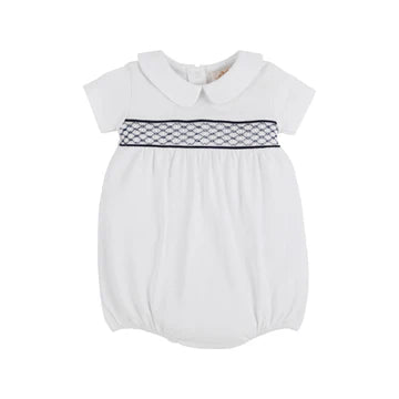 Beaufort Bonnet Short Sleeve Banbury Bubble--Worth Avenue White with Nantucket Navy