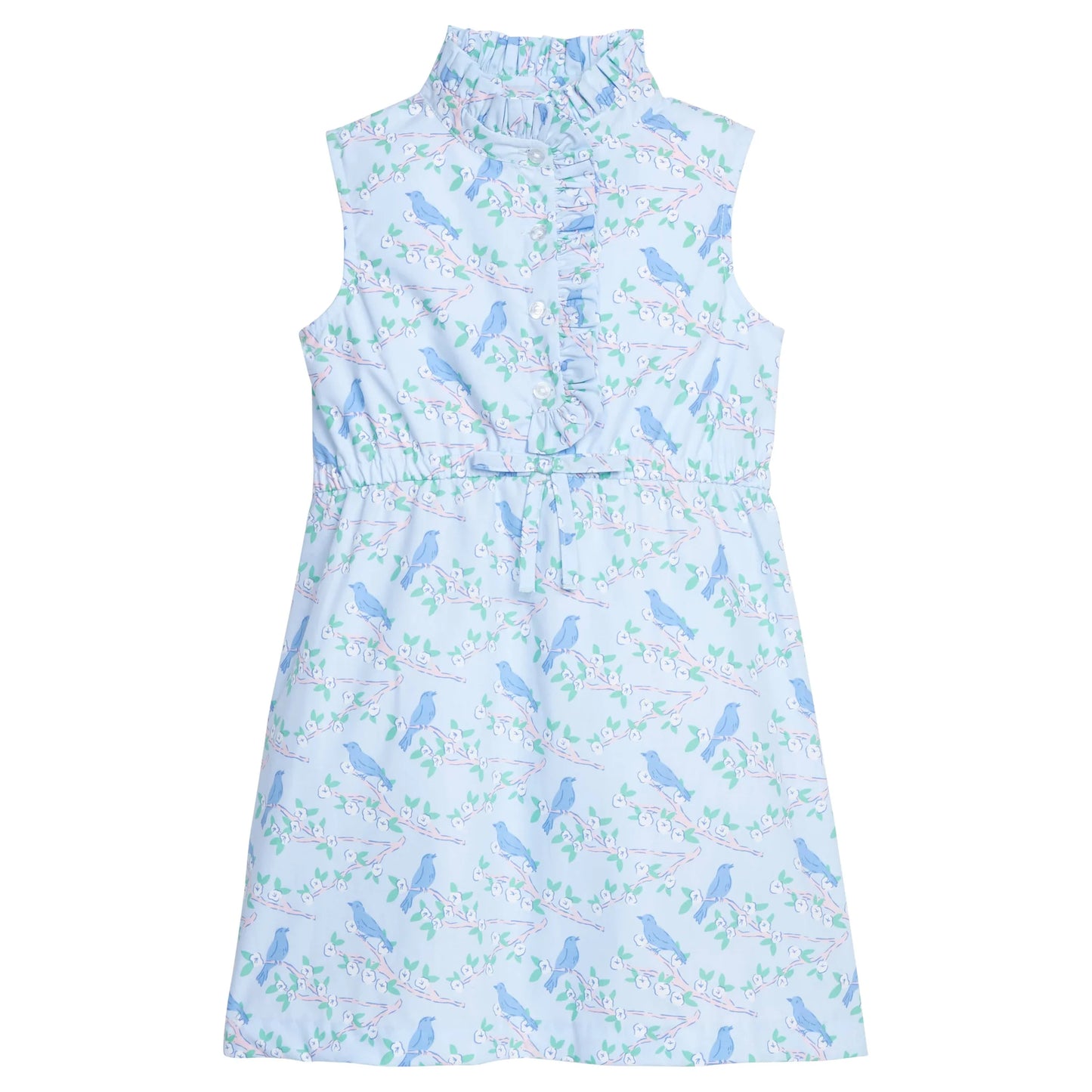 Little English Sleeveless Ruffled Shirt Dress--Cherry Blossoms