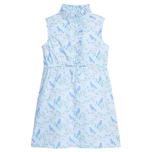 Little English Sleeveless Ruffled Shirt Dress--Cherry Blossoms