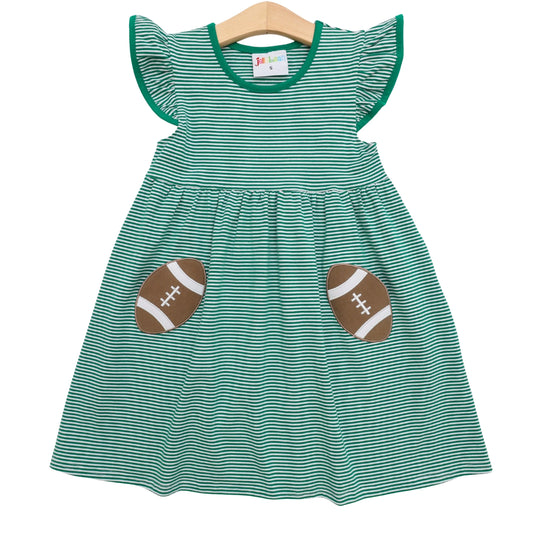 Jellybean Let's Cheer! Football Pocket Dress--Green Stripe