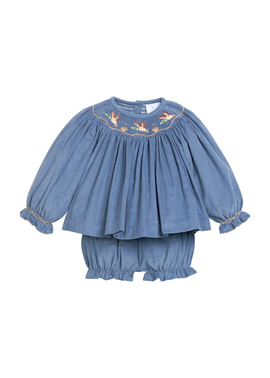 Little English Smocked Bishop Bloomer Set--Flying Mallard