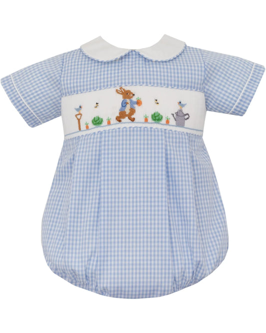 Anavini Smocked Peter Rabbit Blue Gingham Boy's Bubble