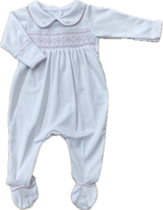 Magnolia Baby Lizzie and Landon's Smocked Collared Footie Pink
