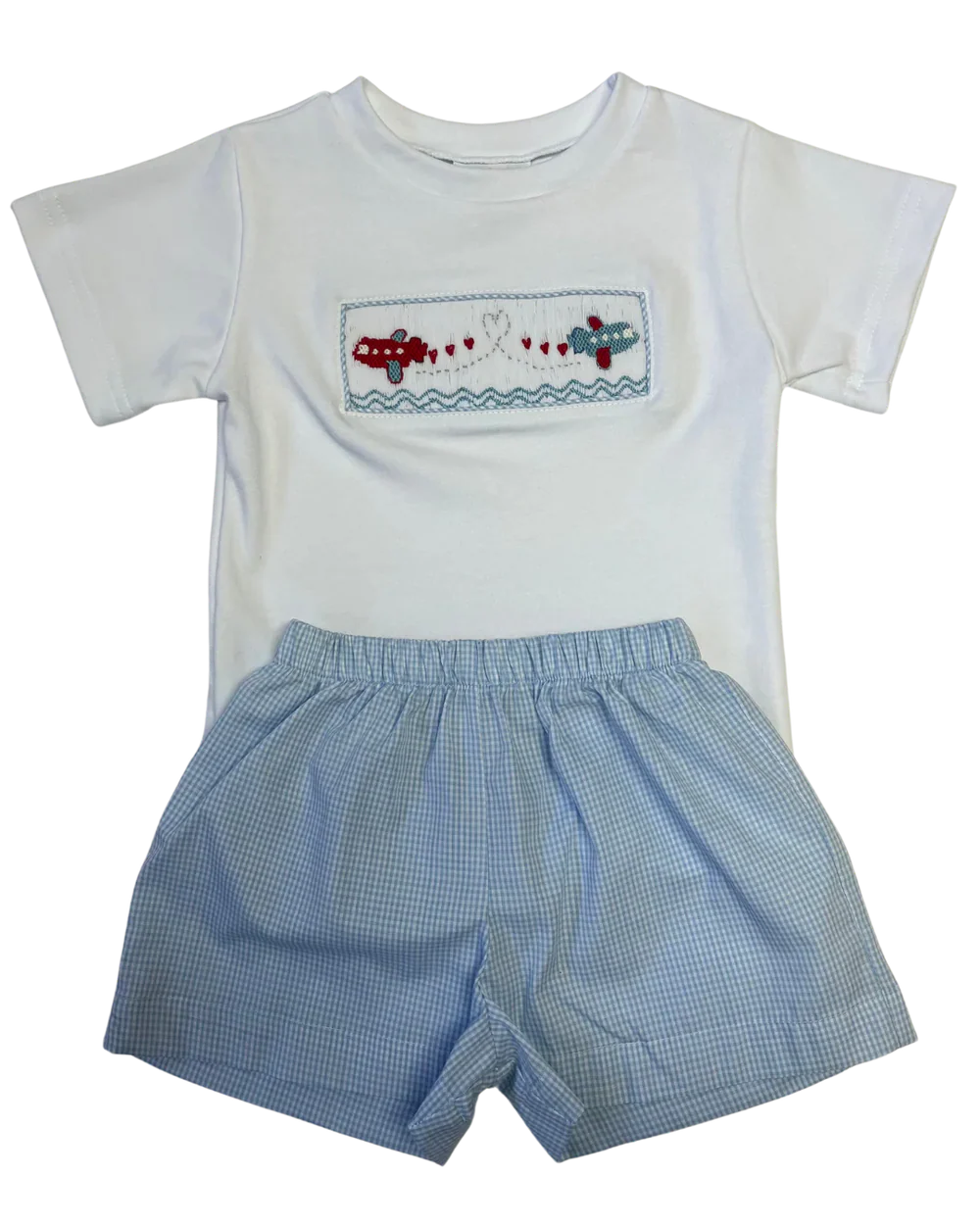 LuLu BeBe Tom Boys Valentine Airplane Smocked Short Set