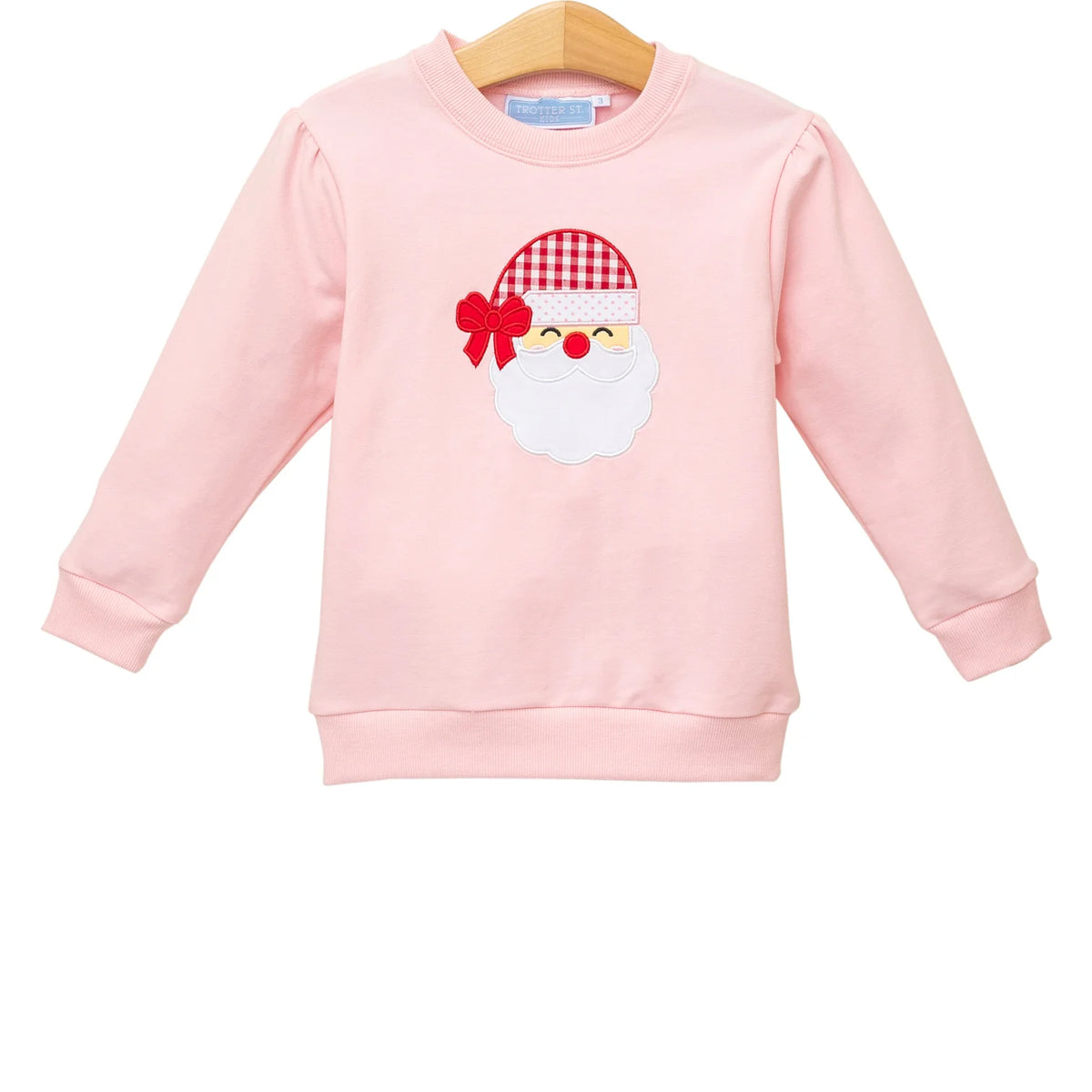 Trotter Street French Terry Pullover--Santa (Light Pink)