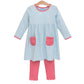 Trotter Street Annie Pant Set--Mint Stripe/Pink