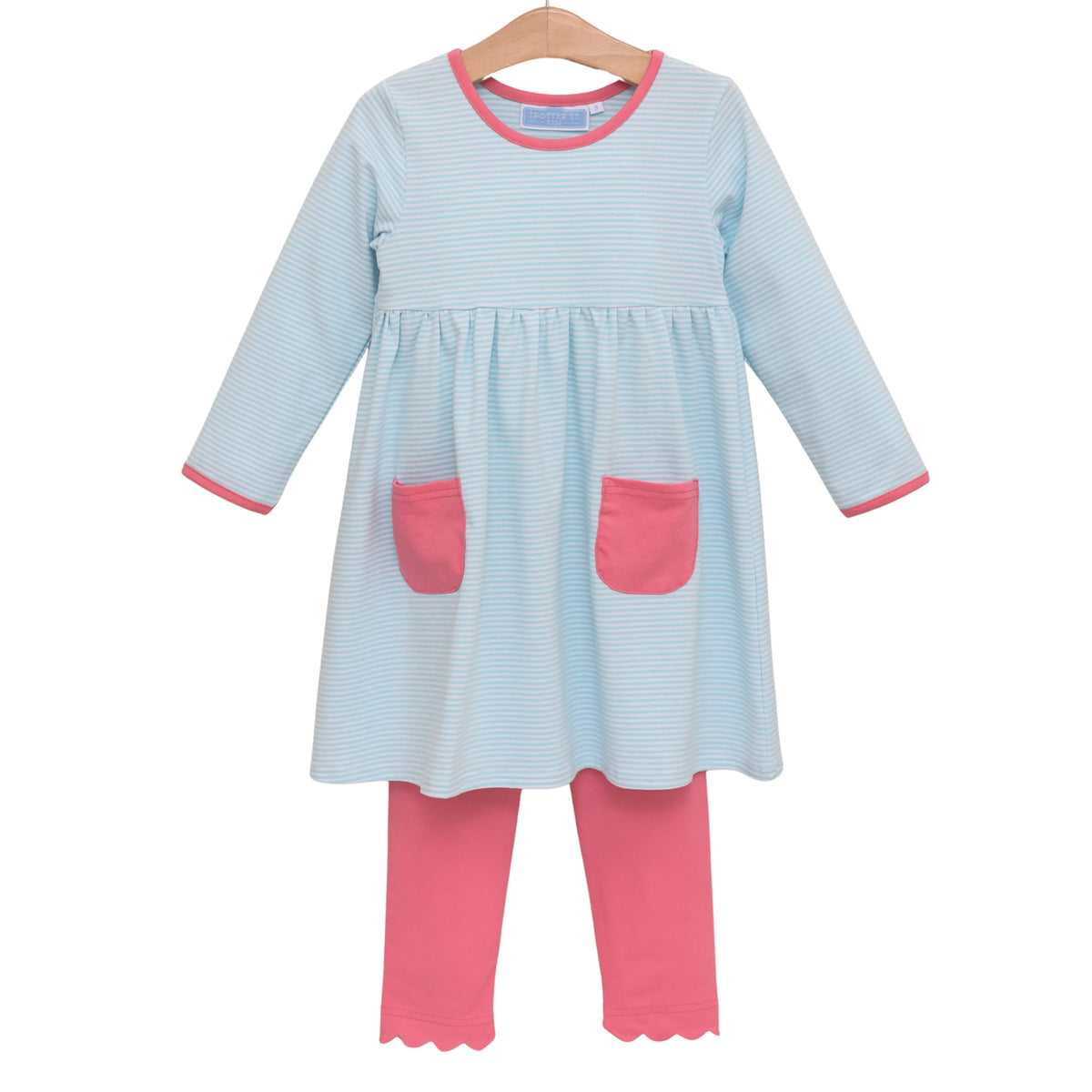 Trotter Street Annie Pant Set--Mint Stripe/Pink