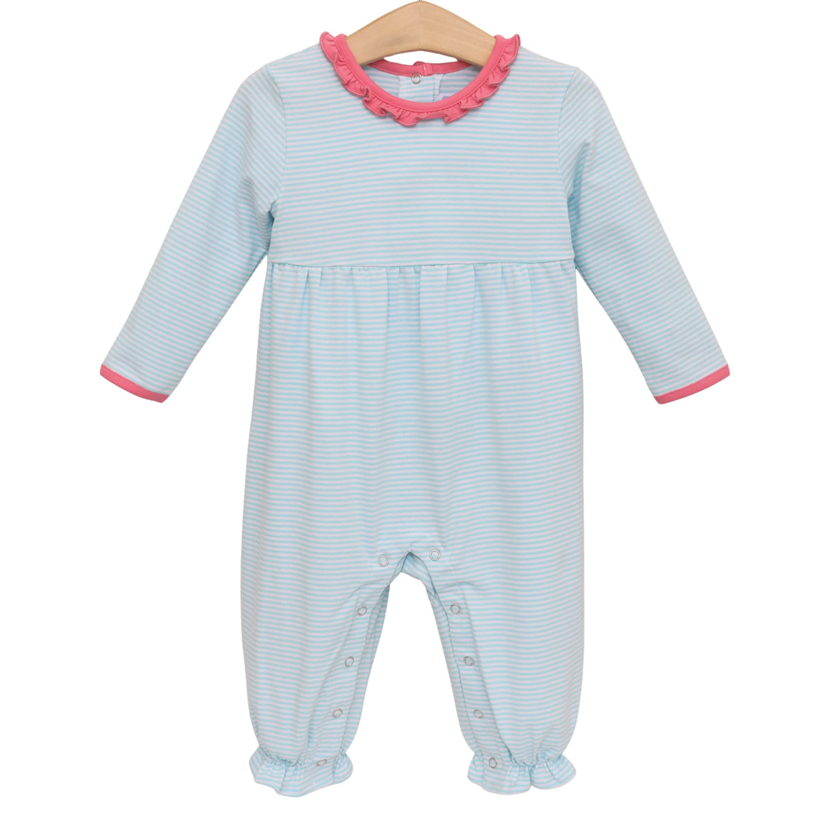 Trotter Street Annie Romper--Mint Stripe/Pink
